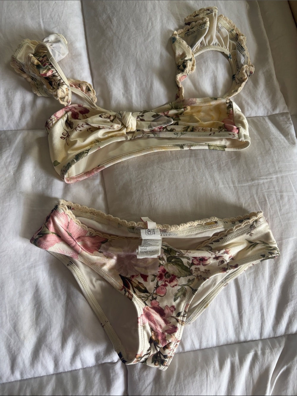 Zimmermann Cream Floral Lace-Trim Bikini Brief Set